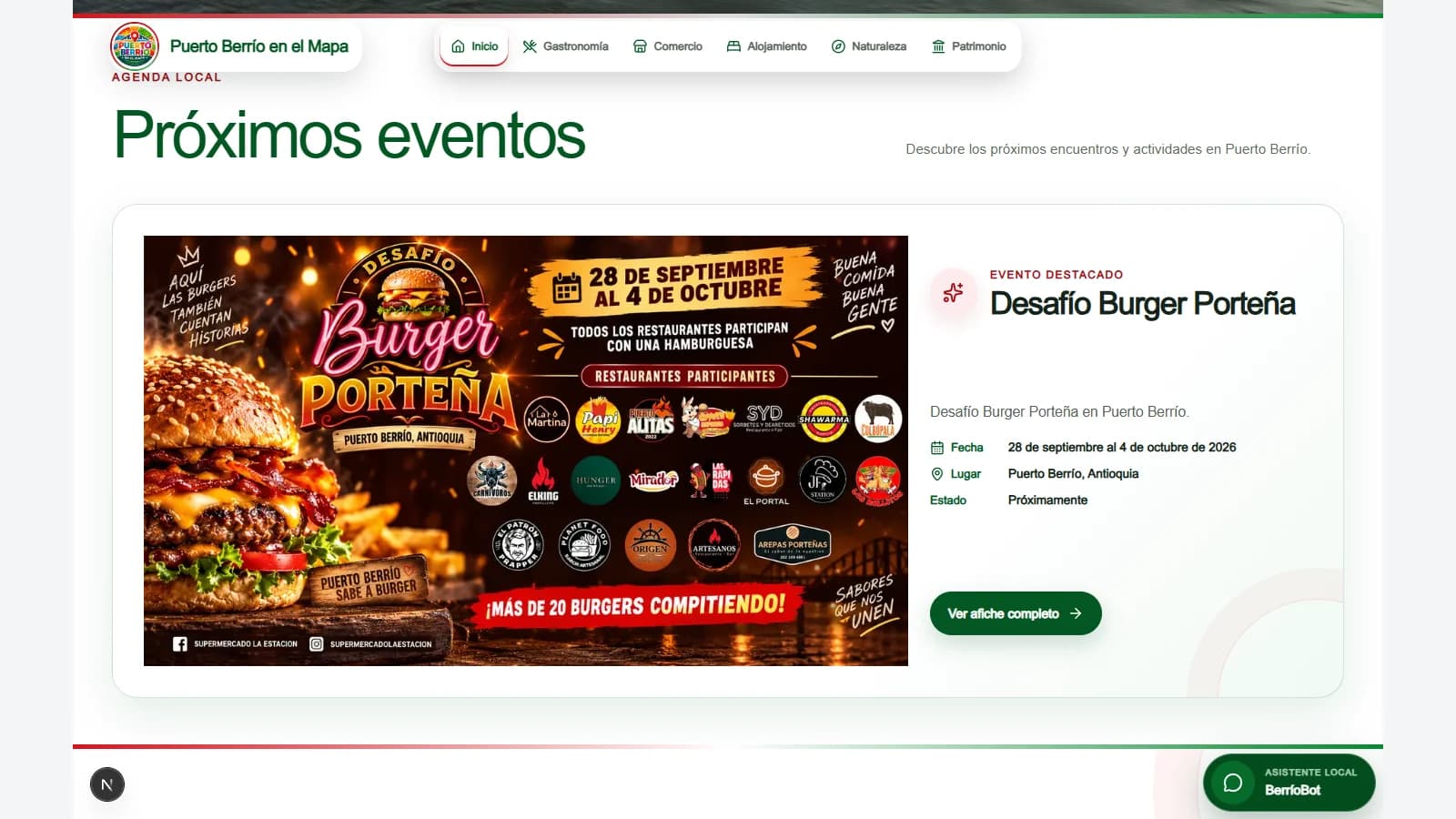 Agenda de próximos eventos del portal Puerto Berrío en el Mapa