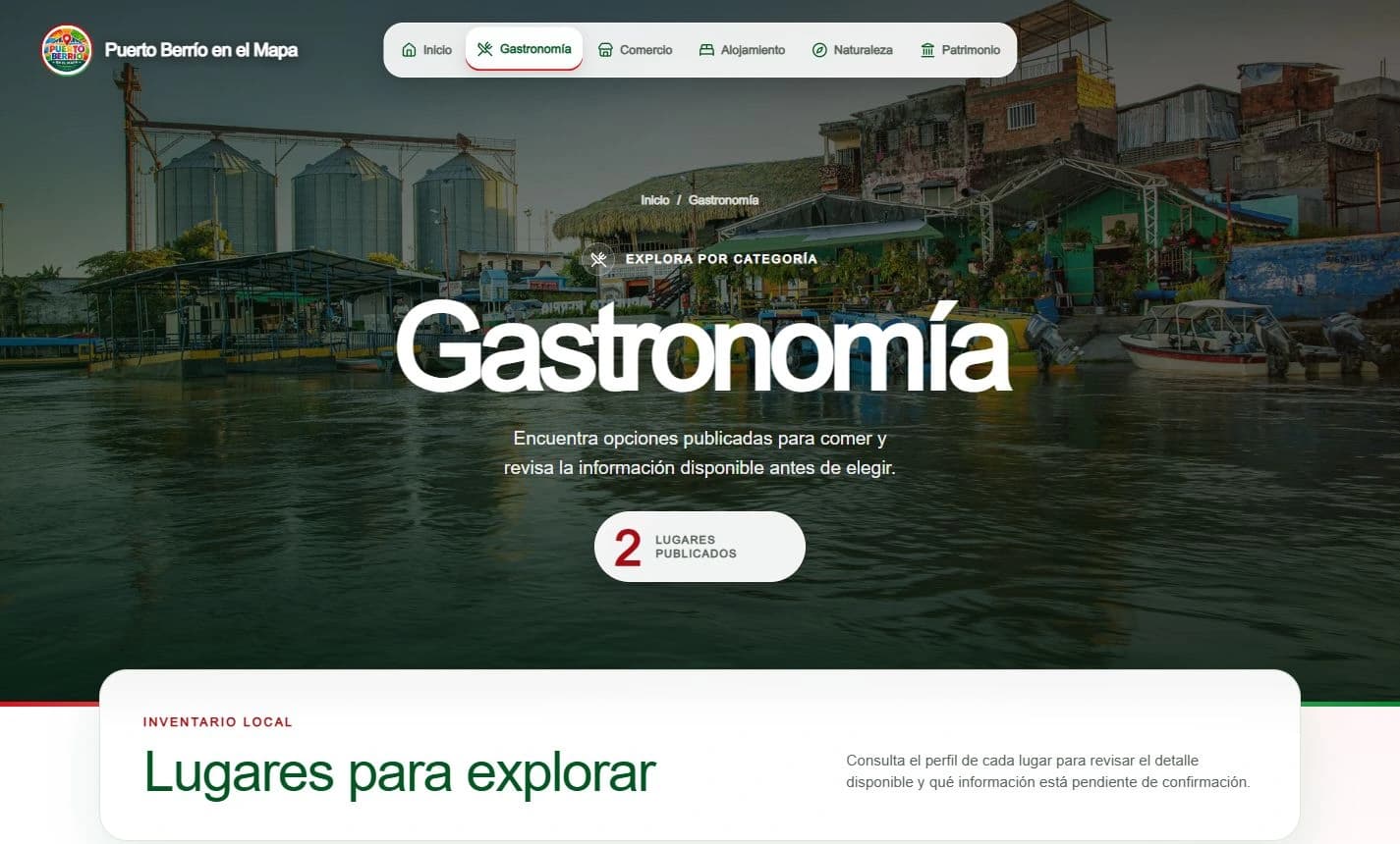 Catálogo de gastronomía del portal Puerto Berrío en el Mapa