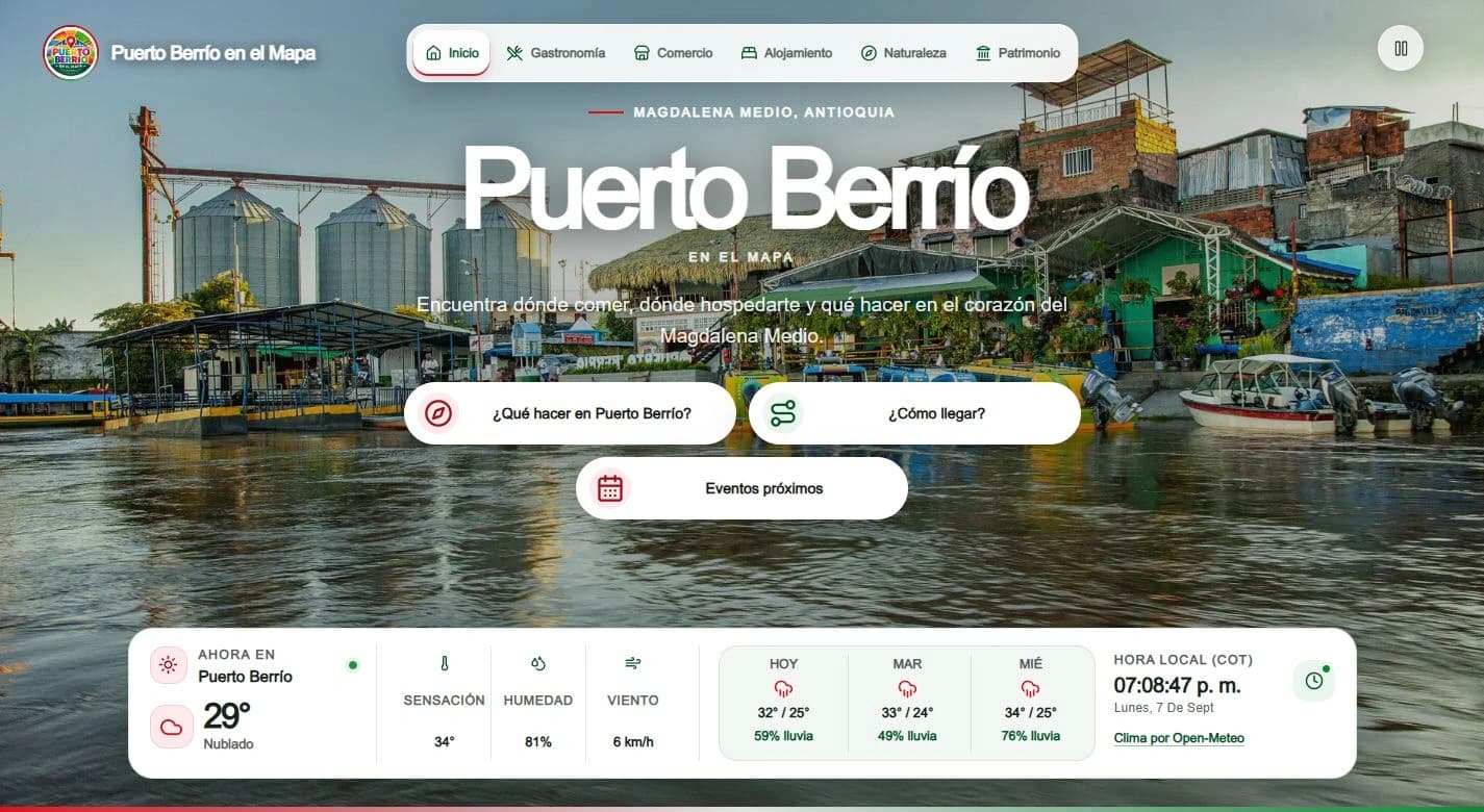 Portada del portal turístico Puerto Berrío en el Mapa